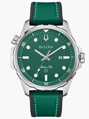 Bulova Marine Star Quartz, Leather, Green, NEVER worn